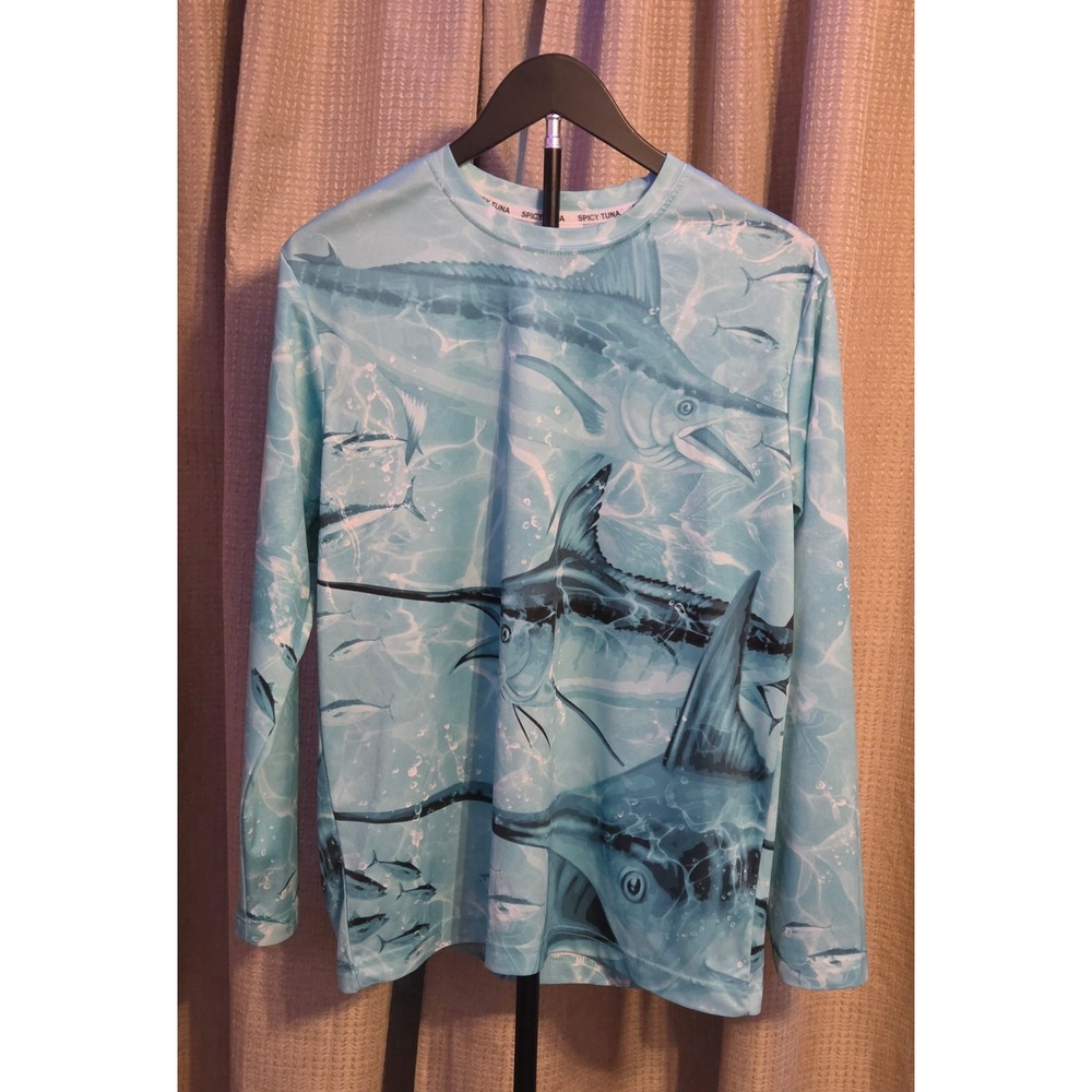 Spicy Tuna Long Sleeve Blue Marlin Graphic‎ Performance T-Shirt Mens Size Medium